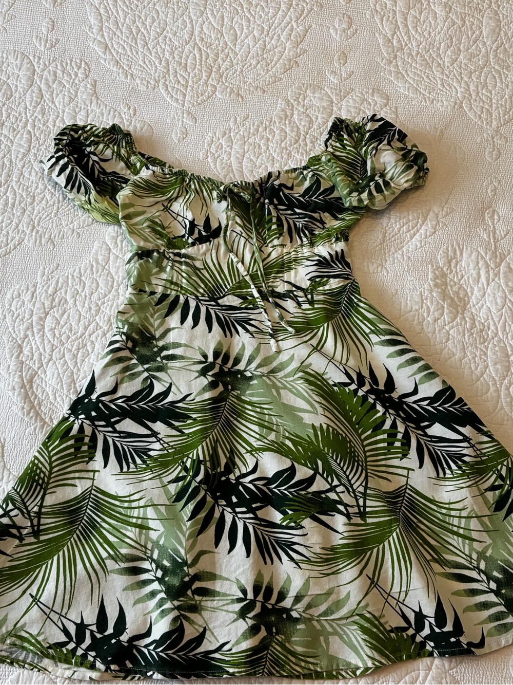 Green Palm-Print Summer Dress
